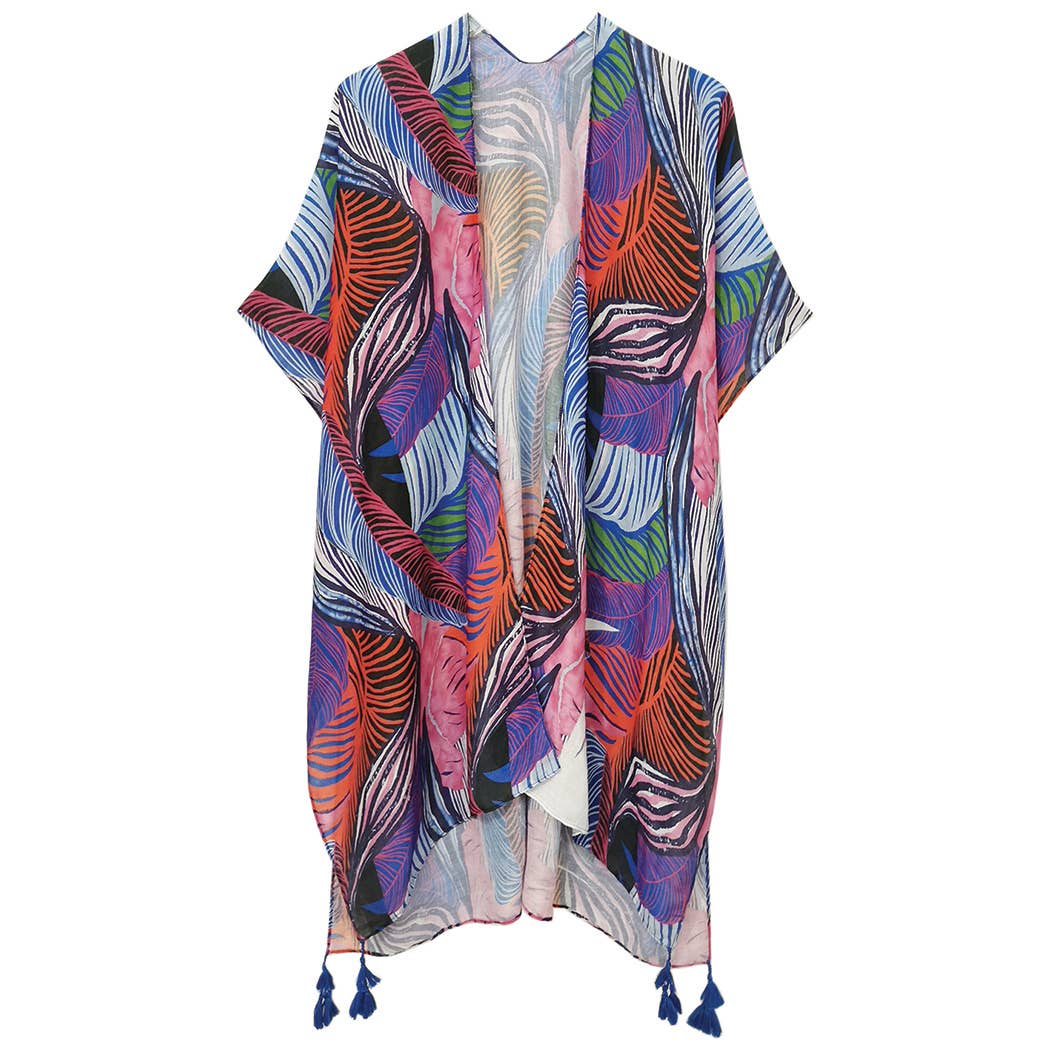 Fashion City - Vente Kimono – femme - Kimono ouvert sur le devant à imprimé de feuilles de palmier15