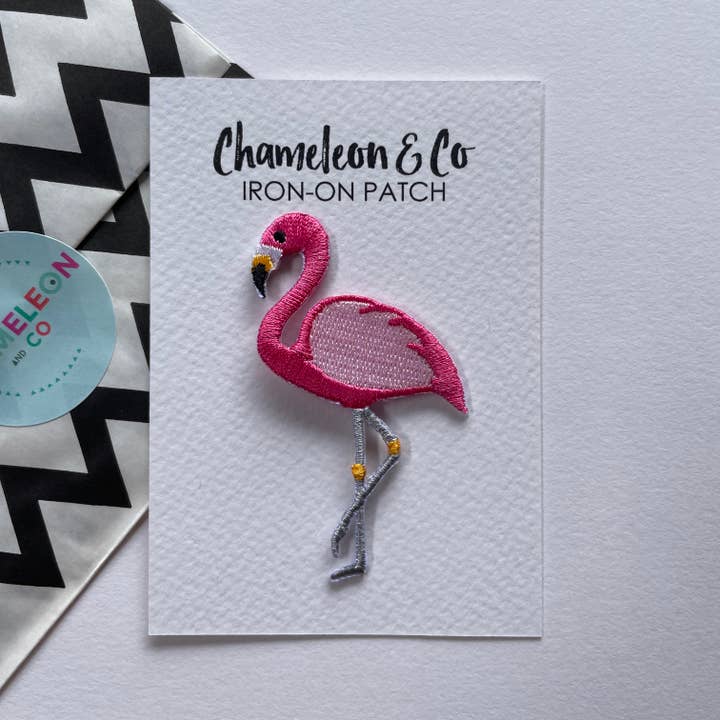 Flamingo Embroidered Iron-On Patch for wholesale by Chameleon & Co