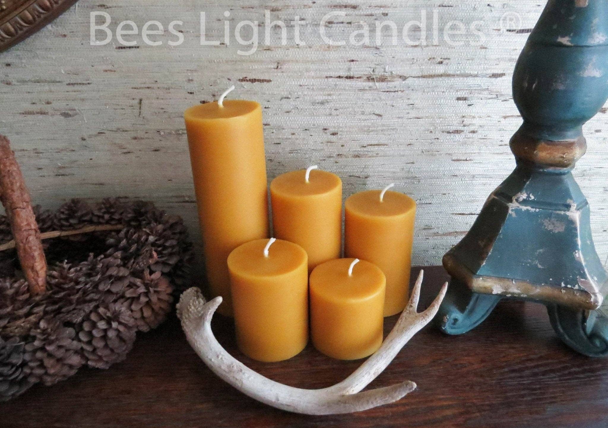 Bees Light Candles - Wholesale Pillar Candle - 3 Inch Yellow Beeswax Pillar Candles0