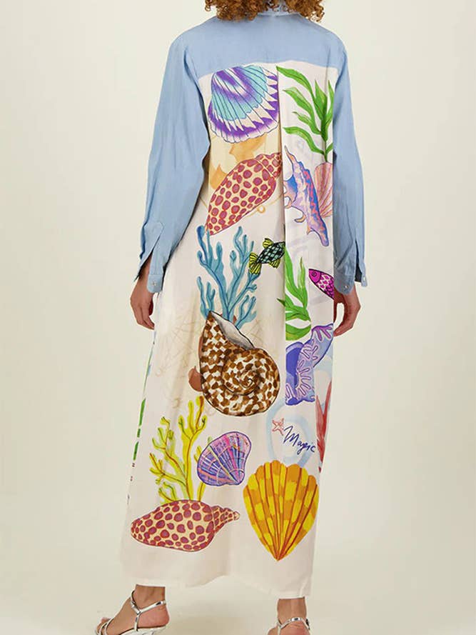Blue Sea Animal Print Shirt Dress JRM085 for wholesale on Faire