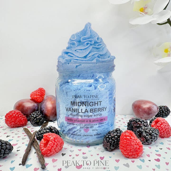 Peak To Pine Designs - Wholesale Body scrub/exfoliant - Midnight Vanilla Berry - Foaming Sugar Scrub