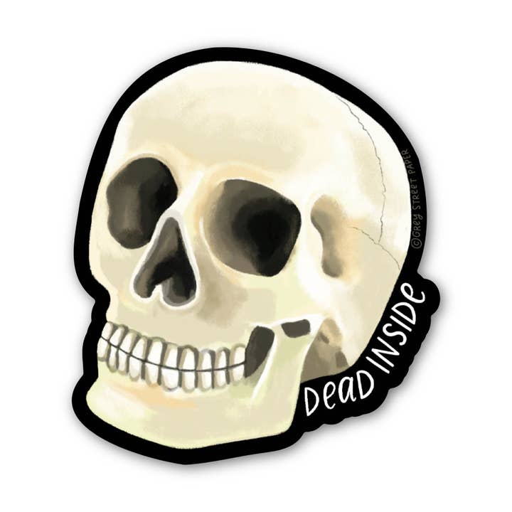 Dead Inside Skull Vinyl Sticker for wholesale by Grey Street Paper