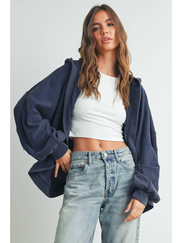 BUTTERMELON - Wholesale Cardigan - Women's - FALL WASHED FRENCH TERRY HOODED CARDIGAN POCKETS - BMC7513
