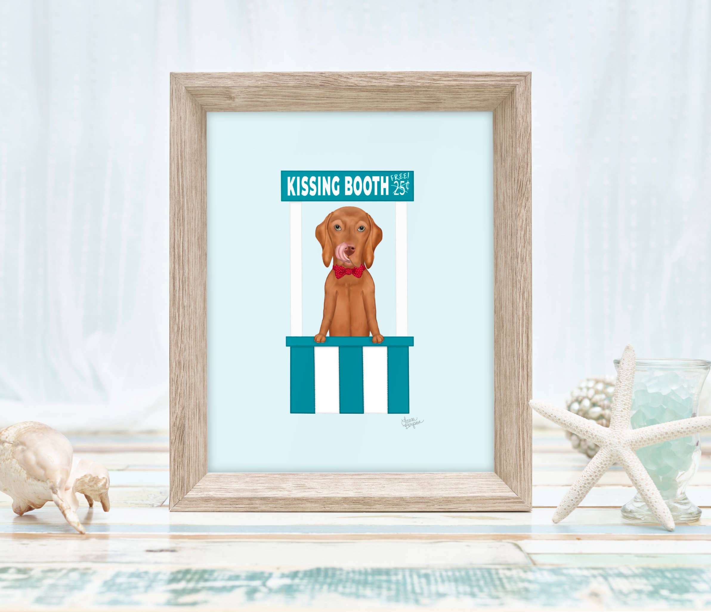 Laura Bergsma Studio - Wholesale Art Print - Vizsla Dog Art Print, Kissing Booth6