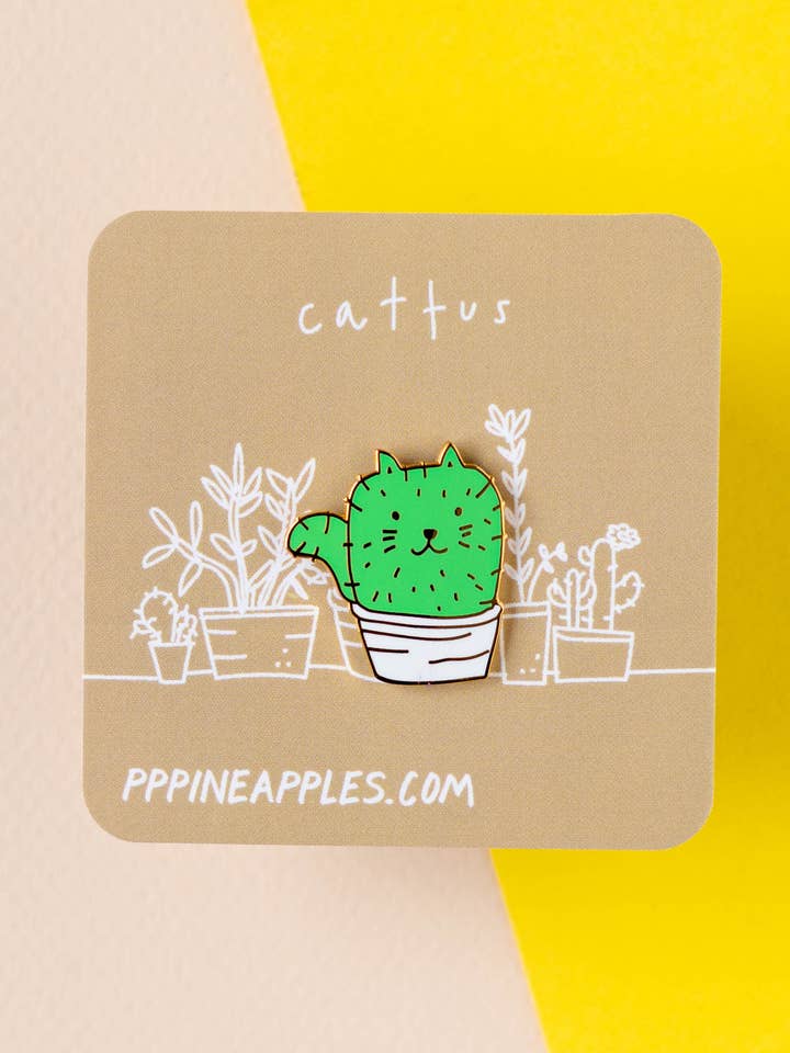 Cattus | Cattus pin | Cactus Cat Enamel brooch for wholesale by Pin-up Pineapples