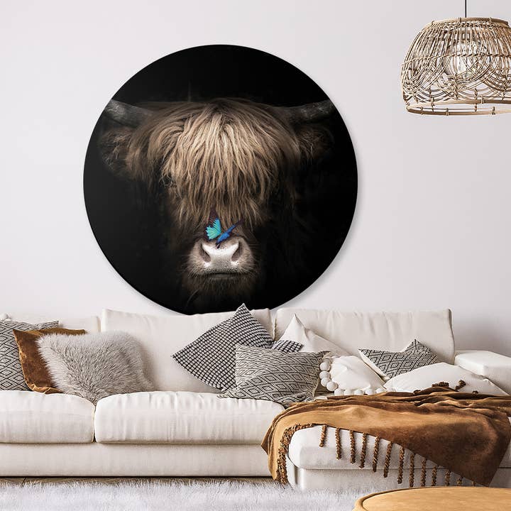 Wallz - Wholesale Wall Accent - Scottish highlander wall circle with butterfly - Wallz