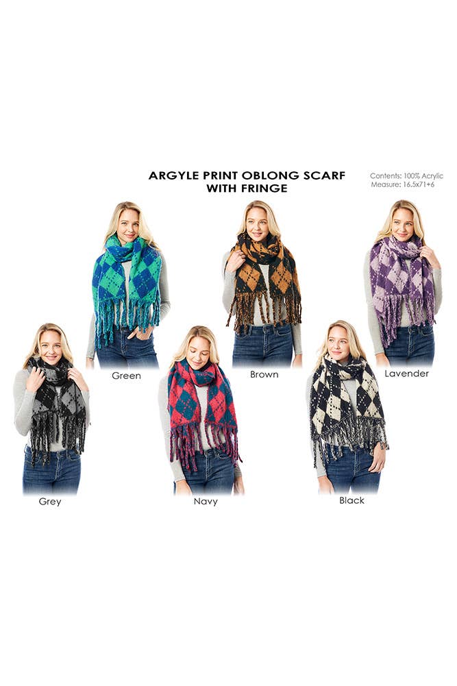 Hana - Vendita all'ingrosso Sciarpa - Donna - Sciarpa invernale con frange oblunghe con stampa Argyle10