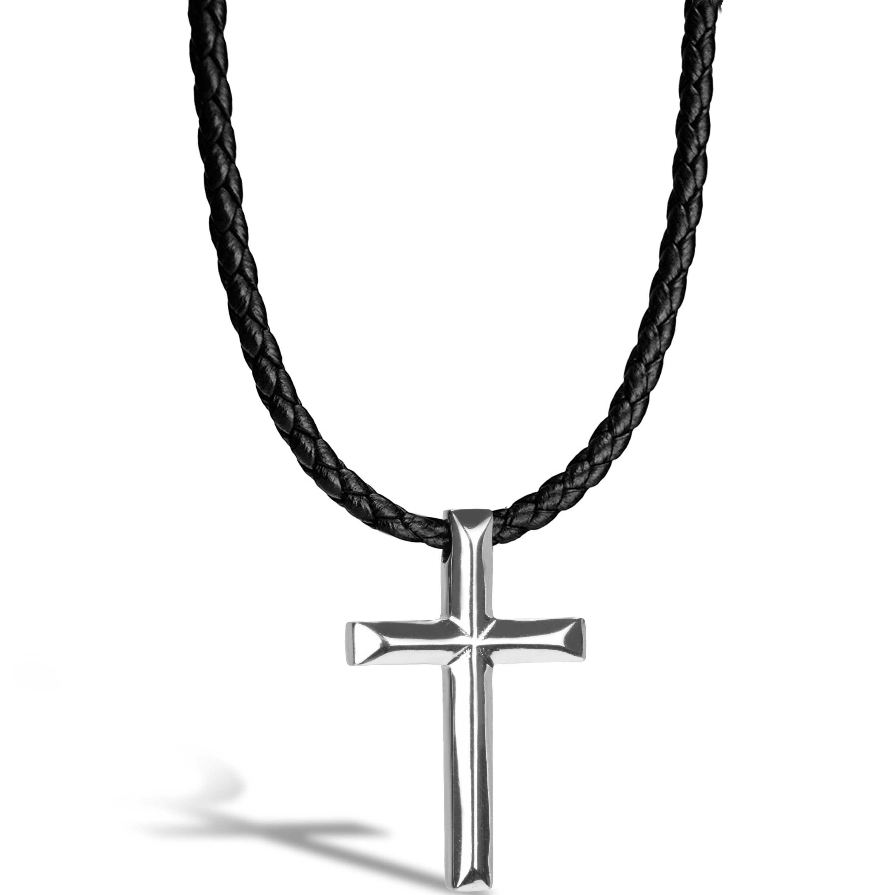 SERASAR - Wholesale Pendant/Charm Necklace - Leather necklace “Cross” - silver - N0110
