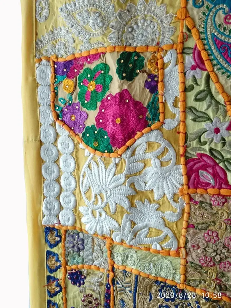 GYPSY STUDIO - Wholesale Tapestry/Textile - Yellow Patchwork Embroidery Handmade Sari Patchwork Tapestry3