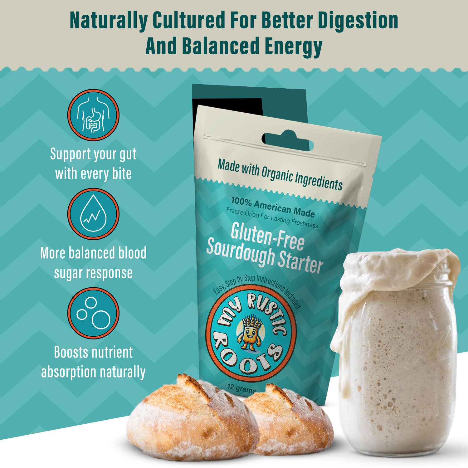 My Rustic Roots - Wholesale Bread Mix - Organic, Non GMO GLUTEN FREE Sourdough Starter 12 gram.2