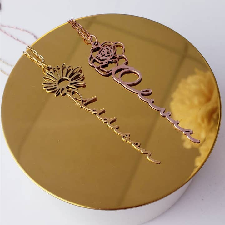 Tres Carmela - Vendita all'ingrosso Collana con ciondolo/pendaglio - Collana con nome fiore mese di nascita, personalizzato, personalizzato