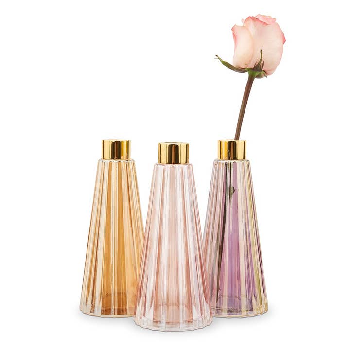 Weddingstar Inc. - Wholesale Vase - Tapered Colored Glass Bud Vases - Pink - Set Of 3