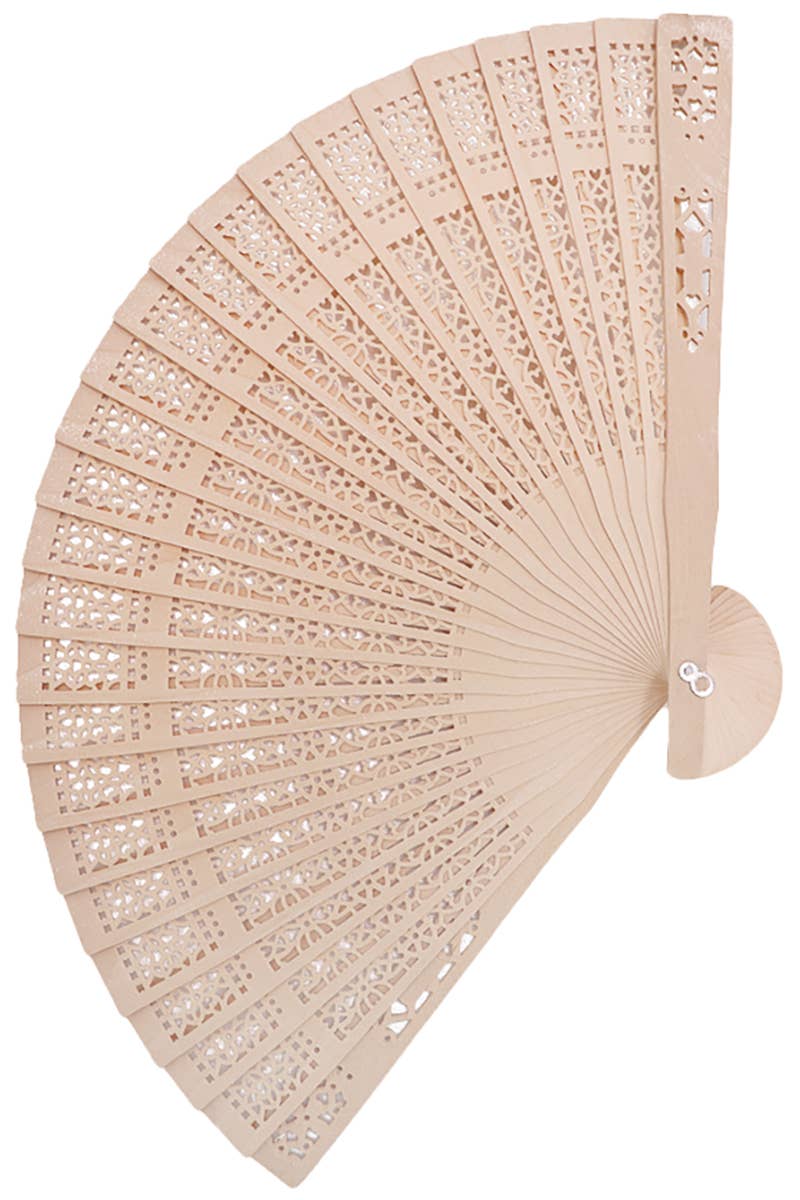 AS SHOWN Dynasty Hollow Laser Cut Wooden Hand Held Fan for wholesale on Faire2