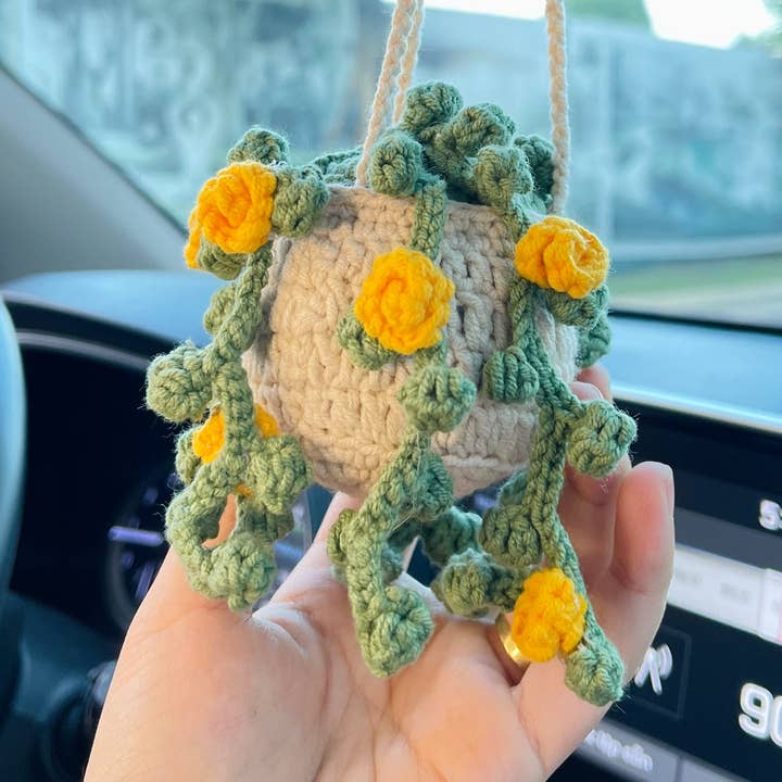 Crochet Succulent Plant Car Mirror Hanging Pendant for Women for wholesale by Anh2 LTD