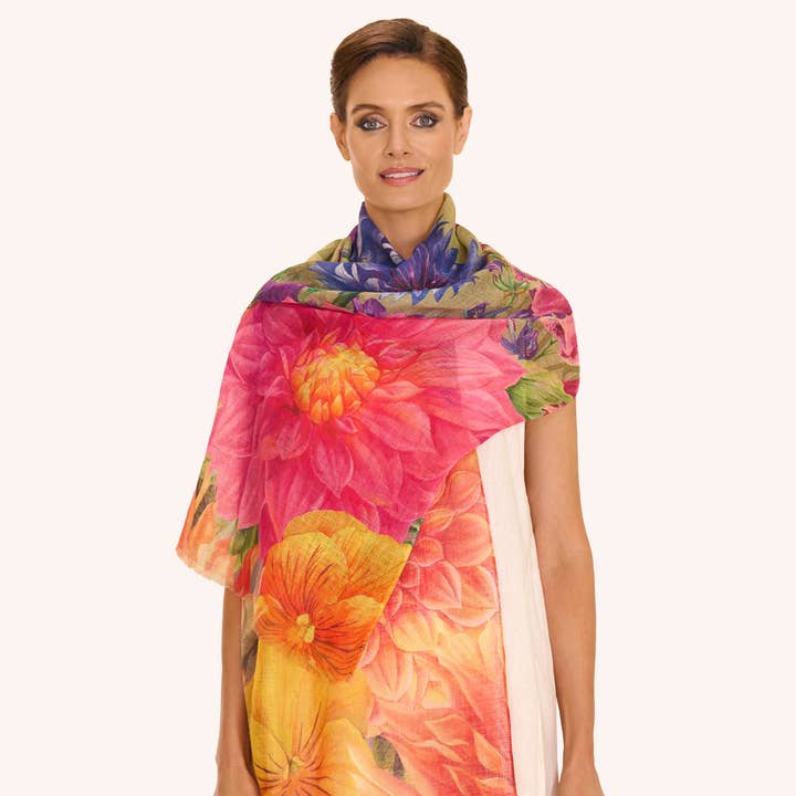 Linen/Cotton Bountiful Blooms Scarf for wholesale by Powder Design inc - US