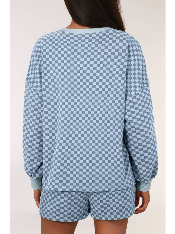 LA Society - Wholesale Lounge Set - Women's - Checkerboard Long Sleeve Pullover and Shorts Set2