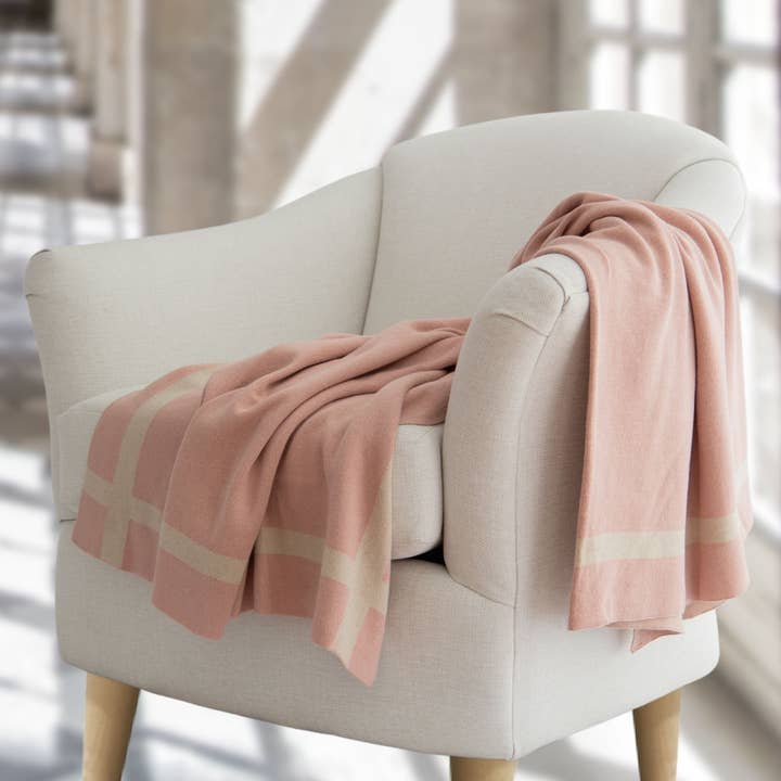 Dusty Blush Luxurious Jouri Equestrian Stripe Cotton Knit Throw Blanket for wholesale on Faire