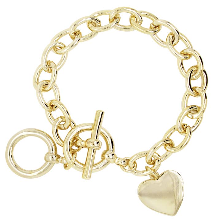 Vergulde koperen schakelarmband met hartbedeltje voor wholesale door Dlux Jewels