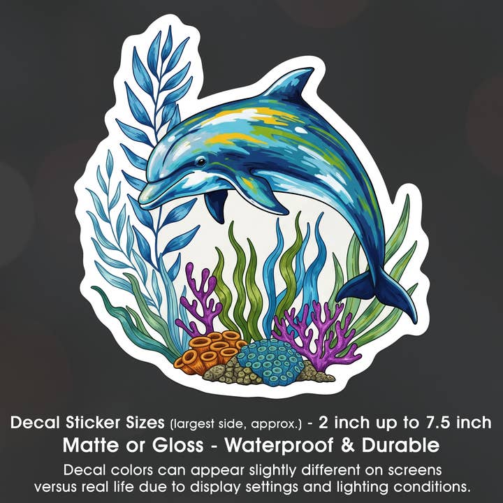 Dolphin Ocean Plants Decal Sticker Waterproof for wholesale by Groovy Giftables