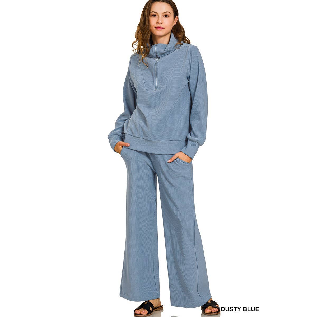 HiteJeans - Wholesale Lounge Set - Women's - Ribbed high neck half zip pullover pants set4