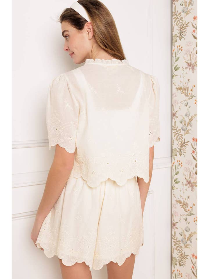 CREAM An embroidered woven top and short set - IT13533-SET for wholesale on Faire