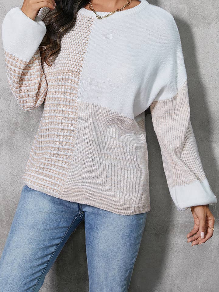 White Pullover crewneck long-sleeved knitted sweater for wholesale on Faire