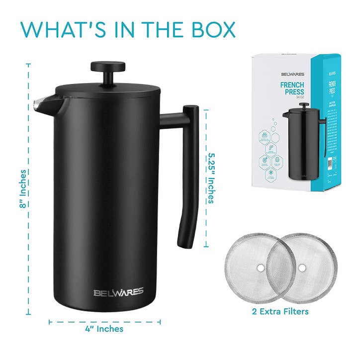 Bambusi - Wholesale French Press - French Press Coffee Maker Double Wall & 4-Level Filtration