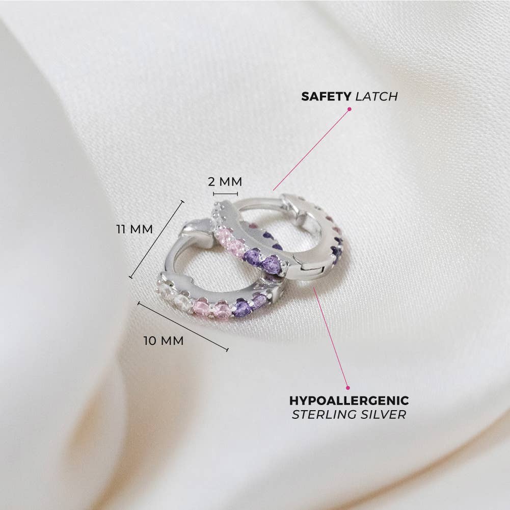 In Season Jewelry – wholesale Huggie earrings – Colorful CZ 8mm Toddler Kids Earrings Hoop - Sterling Silver3