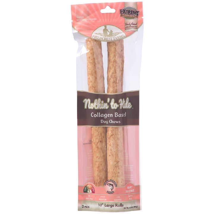 King Wholesale Pet Goods - Wholesale Pet Bone/Rawhide - Dog - FIELDCREST FARMS Nothin To Hide 10" Large Rolls 2pk Salmon