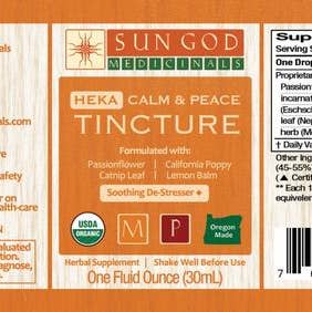 Sun God Medicinals – Tintura por atacado – Tintura Biológica Heka Calm & Peace 1oz1