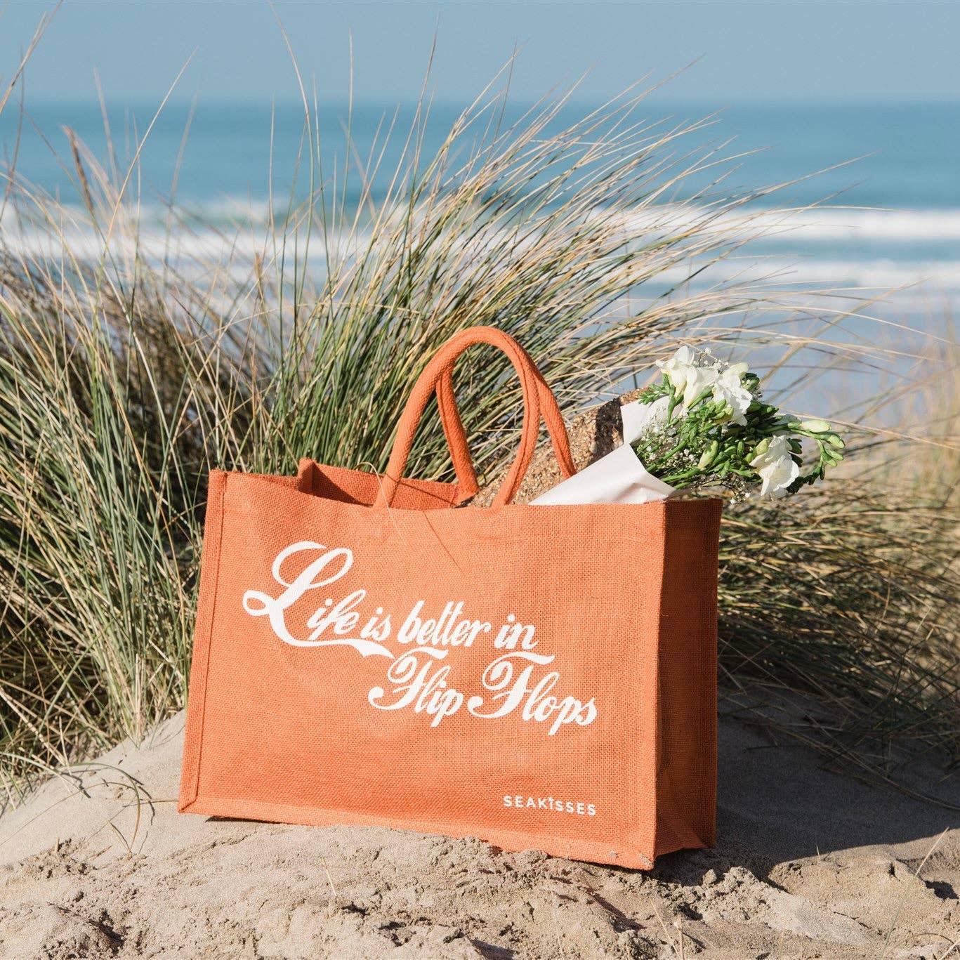 SeaKisses - Vente Tote bag – femme - Life is Better in Flip Flops, jolis sacs en jute dans un choix de couleurs7