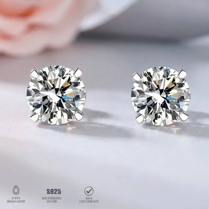Everly Yours - Wholesale Stud/Post Earrings - 14K Gold or Rhodium Plated VVS1 Moissanite Stud Earrings3
