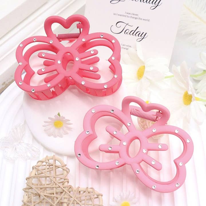 Lot de 12 pinces à cheveux Crystal Matt Kitty Bow Chic pour la vente par Diacly