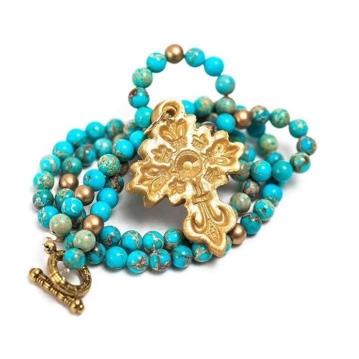 Turquoise Sea Sediment Jasper with Ellie Cross for wholesale by Hidden Truth Jewelry