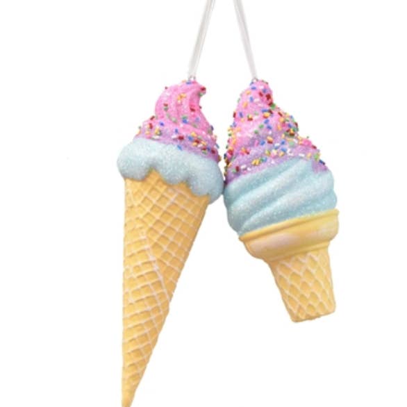 2 ASST GLITTER ICE CREAM CONE ORNAMENTS (5" & 7") for wholesale by Dunn Deals