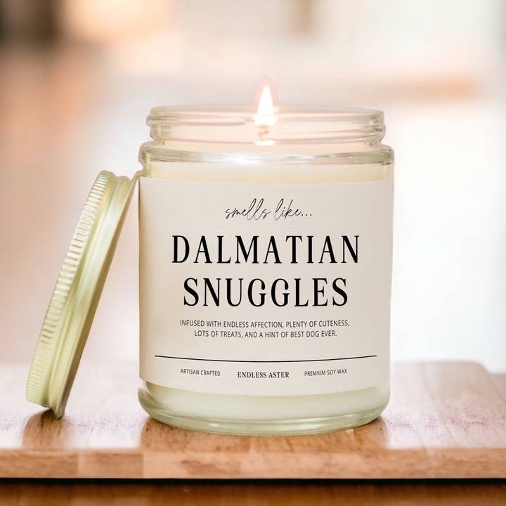 Vela en tarro de cera de soja Dalmatian Snuggles, 8 unidades, para perros o mascotas para venta al por mayor de Endless Aster
