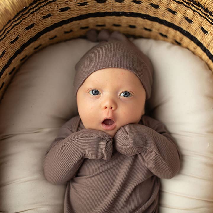 Three Little Tots - Wholesale Babygown - Baby - Cocoa Brown Ribbed Knotted Newborn Baby Gown sleepwear