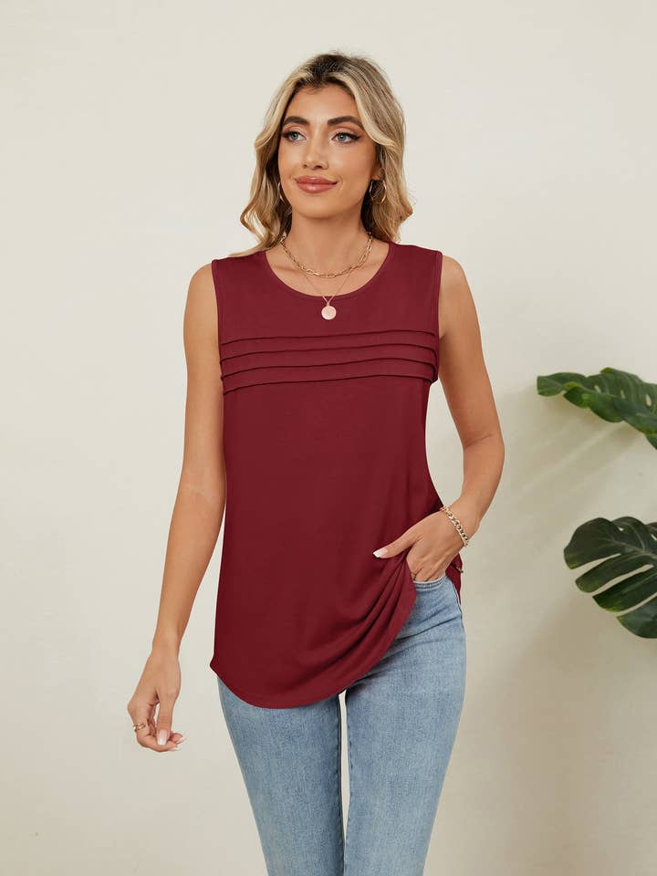 Lovesoft - Wholesale Tank Top - Women's - Solid Color Loose Fit Sleeveless Crew Neck Tank Top