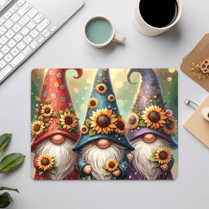 Springtime Garden Gnome Mouse Pad, Office Accessories for wholesale by Honey Jar Creations