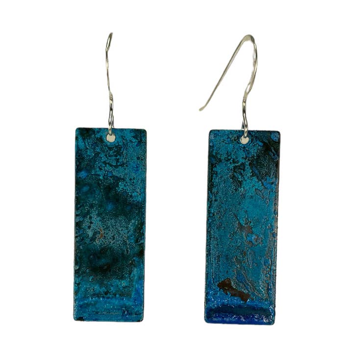 Earring Long Blue Copper Rectangle for wholesale by David Stepan