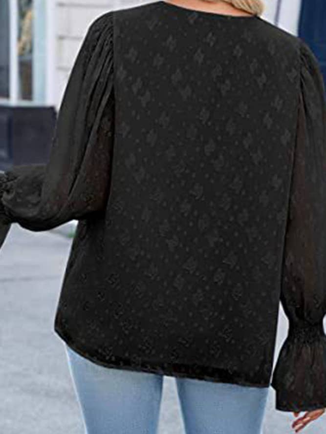 UNISHE - Wholesale Blouse - Women's - V Neck Lace Sheer Flare Sleeves Blouse AXR00515