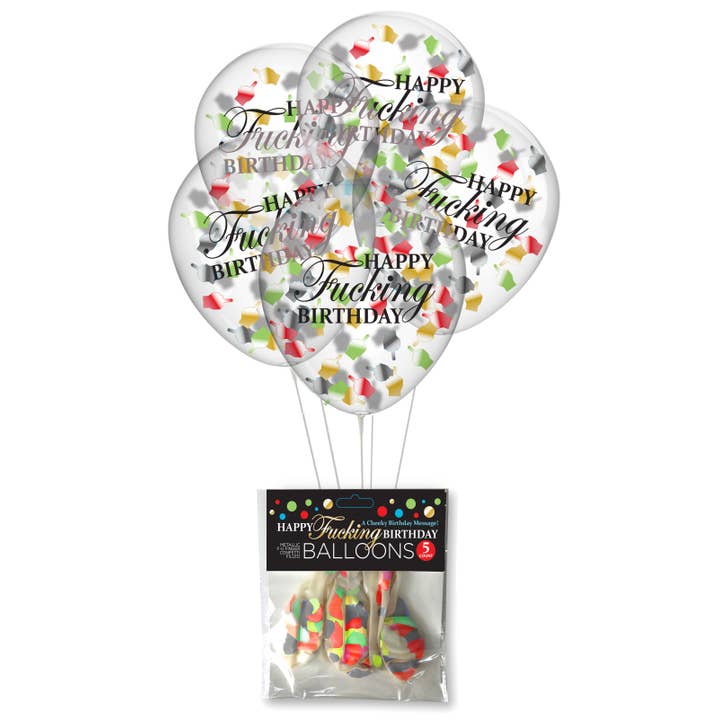 Little Genie Productions – Großhandel Luftballons – FU Fingerkonfetti-Luftballons „Happy Fucking Birthday“, 5 Stück