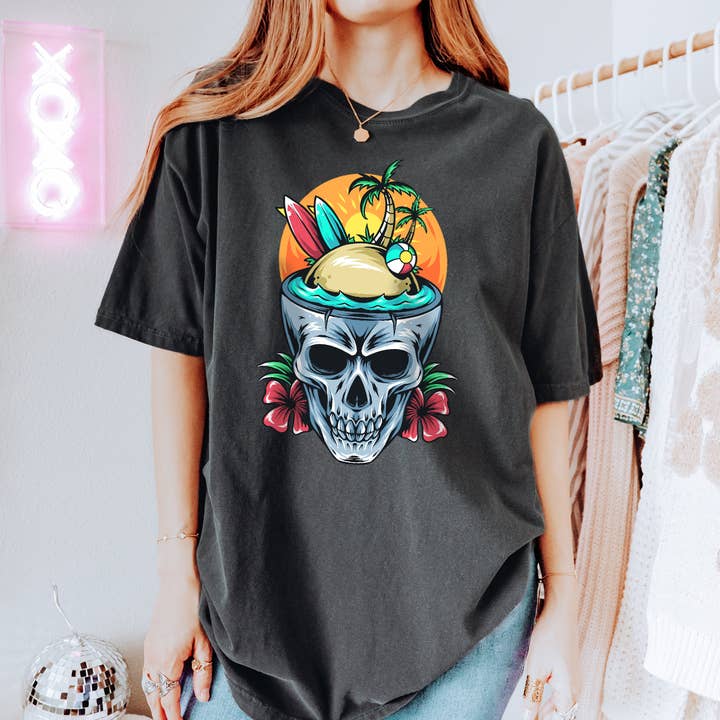 Hawaii Beach Skull T-Shirt für den Sommer, unisex für den Großhandel von Emogifts