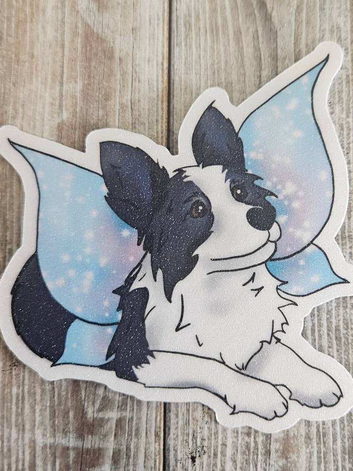 Pegatina de border collie con alas para botella de agua para venta al por mayor de Unsupervised Art