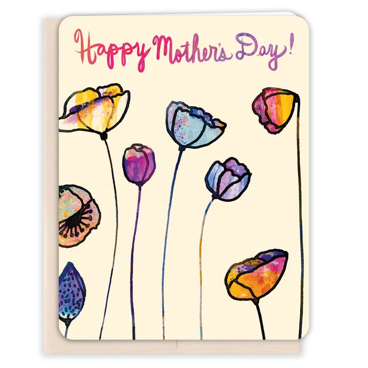 Bunte Mohnblumen, Boho Fröhliche Muttertagskarte für den Großhandel von Paper Loop | Hand-Painted Greeting Cards