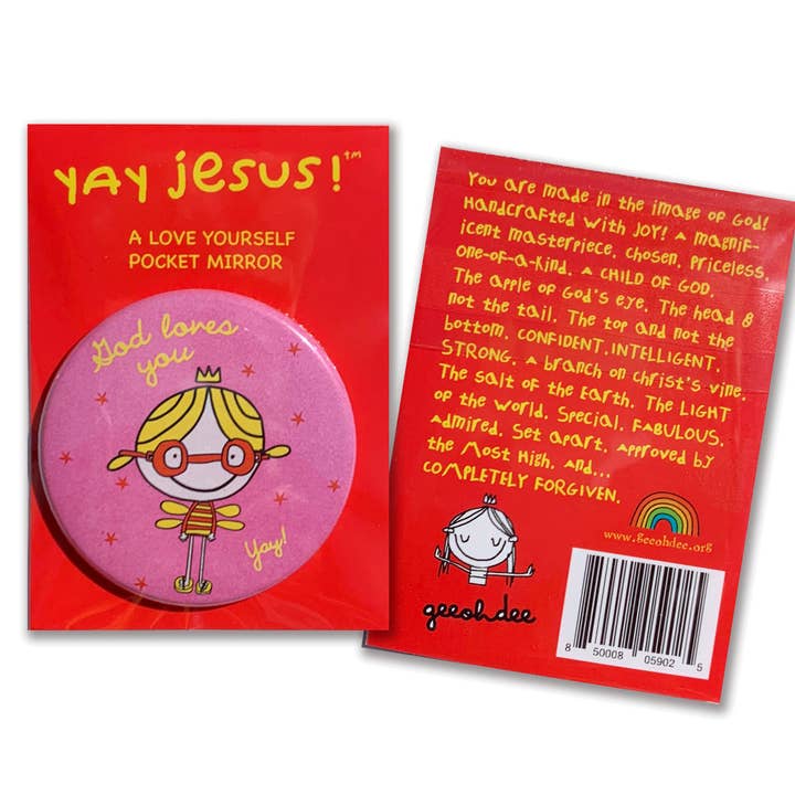 God Loves You - Pocket Mirror (Pink) for wholesale by Geeohdee