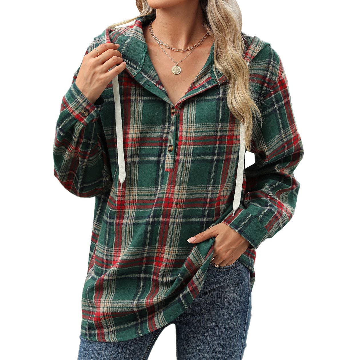 Masyal - Wholesale Shirt Jacket/Shacket - Women's - Women's Autumn/Winter Hooded Plaid Button-down Jacket0