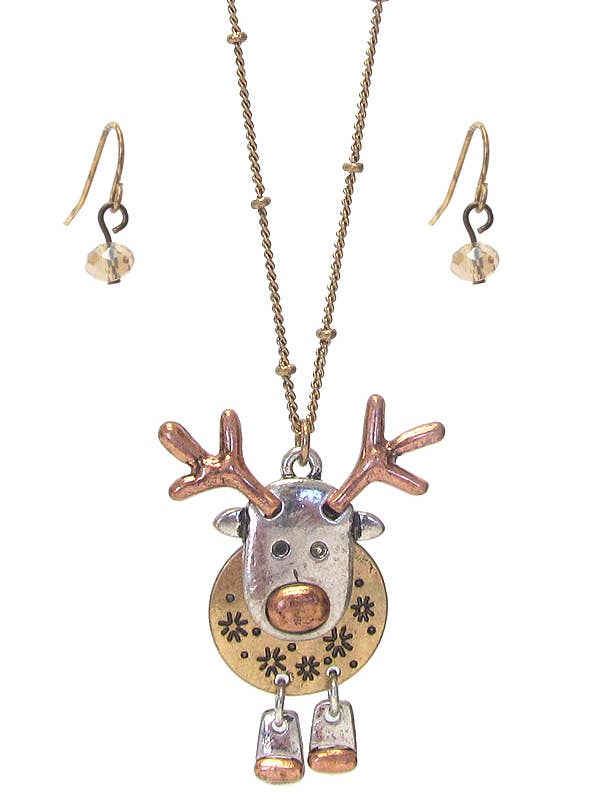 ( #117 ) CHRISTMAS RUDOLPH REINDEER PENDANT NECKLACE SET for wholesale by Jewelry Max