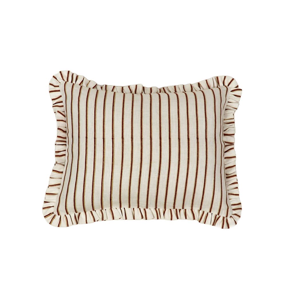 Craft Boat - Wholesale Throw Pillow Cover - BLOCK PRINTED RUFFLED CUSHION COVER - OCHRE SHADOW STRIPE