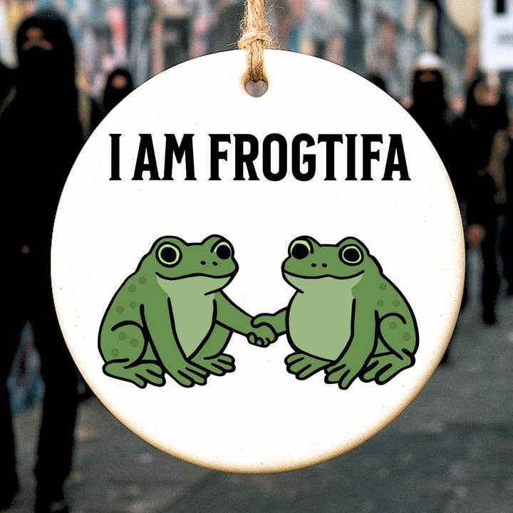 Portland Frog Protester Ceramic Ornament, Anti Ice Ornament for wholesale by Embrova